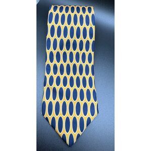 Lands’ End Men’s 100% Silk Neck Tie Yellow Blue Oval